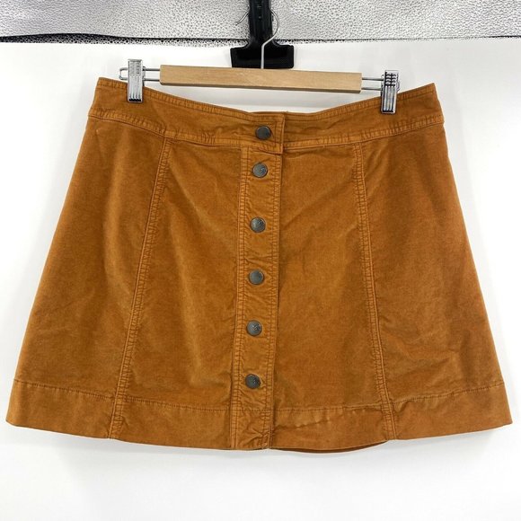 Madewell Burnt Orange Button Front Velveteen Mini Skirt Size 12